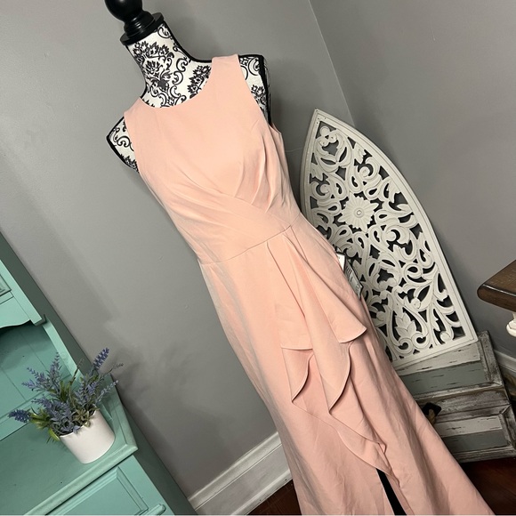 Eliza J Ruffle Drape Sleeveless Maxi Dress Evening Gown Size 6 Wedding Guest - Picture 4 of 16